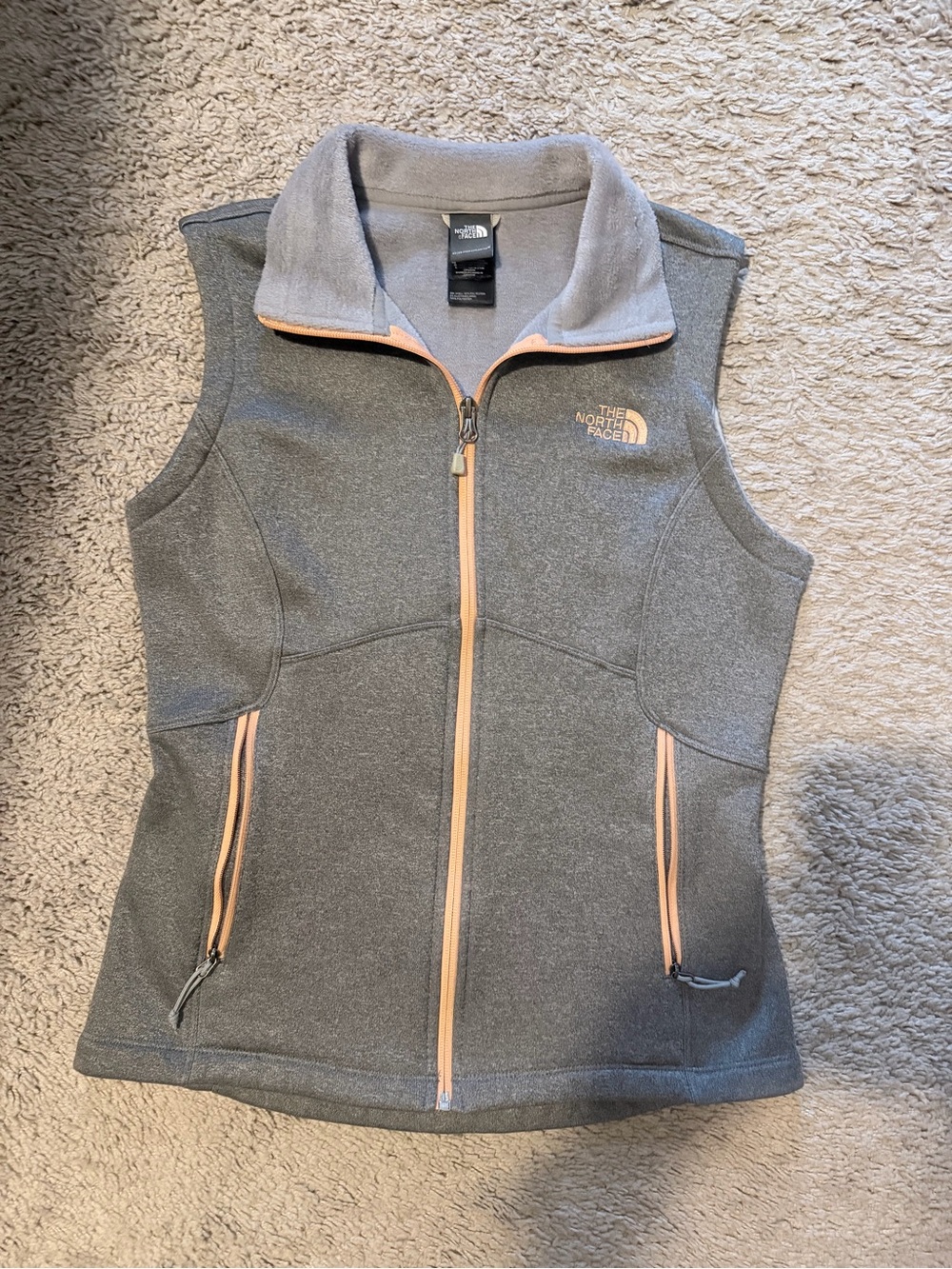 The North Face Grey Fleece Vest with Peach Trim
